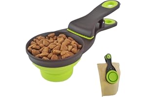 Cdipesp 3 in 1 Multi-Function Dog Food Scoop with Measurements and Bag Clip Collapsible Dog Food Measuring Cup for Animals Si