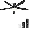 ZMISHIBO 52 inch Ceiling Fans with Lights and Remote/APP Control,Black Low Profile Ceiling Fan with Light,Quiet DC Motor,LED Dimmable, Modern Flush Mount Ceiling Fan for Bedroom Indoor/Outdoor Patio