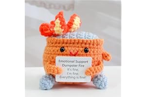 RovyFota Emotional Support Crochet Dumpster Fire with Positive Card Cute Room Decor Knitted Toys Funny Crochet Support Buddies Gifts for Friends (Orange)