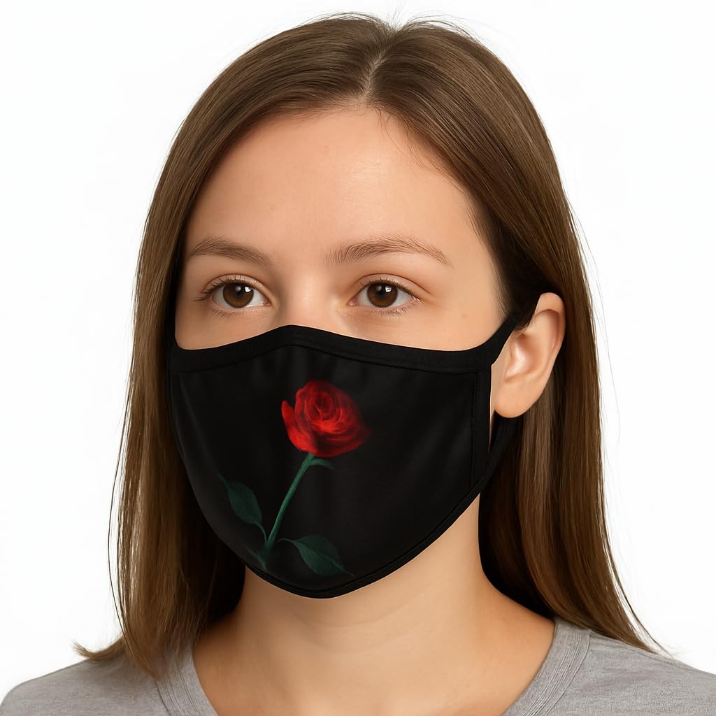 Komonee Adults Face Mask Washable Reusable Trendy Dustproof Red Rose Flower Cloth Mouth Cover Covering For Boys Girls Outdoors Indoors Childrens School Protection
