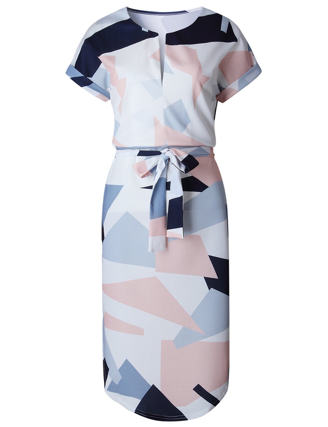 LitBud Womens Dresses Summer Short Sleeve Business Holiday Belted Shift Midi Tunic Dress for Ladies Size 6 8 M White