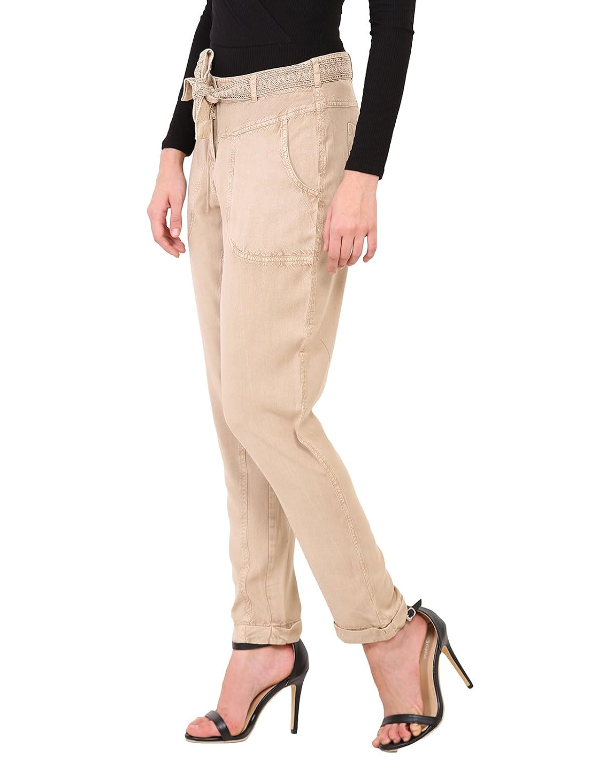 pull on trouser with waist yoke and folded leg opening