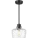 Emak 8 Inch Pendant Lights Kitchen Island, Black Pendant Light Fixtures with Hammered Glass Shade, Modern Farmhouse Island Li
