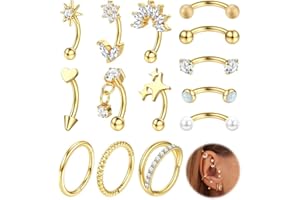 Finrezio 16g Rook Piercing Jewelry Surgical Steel Vertical Labret Lip Jewelry Gold Eyebrow Piercing Rook Daith Earrings for W