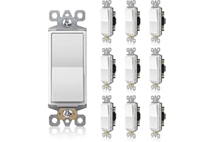 TOPELER 10 Pack 3-Way Decorator Light Switch, Single Pole or Three Way Paddle Rocker Light Switch, 15A 120/277V Electrical Wall Switches, Self-Grounding, Residential Grade, White