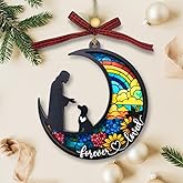 Dog Remembrance Gift, Dog Loss Sympathy Gift, Dog Memorial Suncatcher – Rainbow Bridge Jesus Hugging Dog – 2 Layer Wood & Acrylic Window Hanging Keepsake