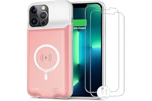 BOVSRT Battery Case for iPhone 13 Pro Max, [10800mAh] Enhanced Portable Protective Qi Wireless Charger Case Battery Pack with CarPlay Wireless Charging Case Compatible for iPhone 13 Pro Max (6.7 inch)-Pink