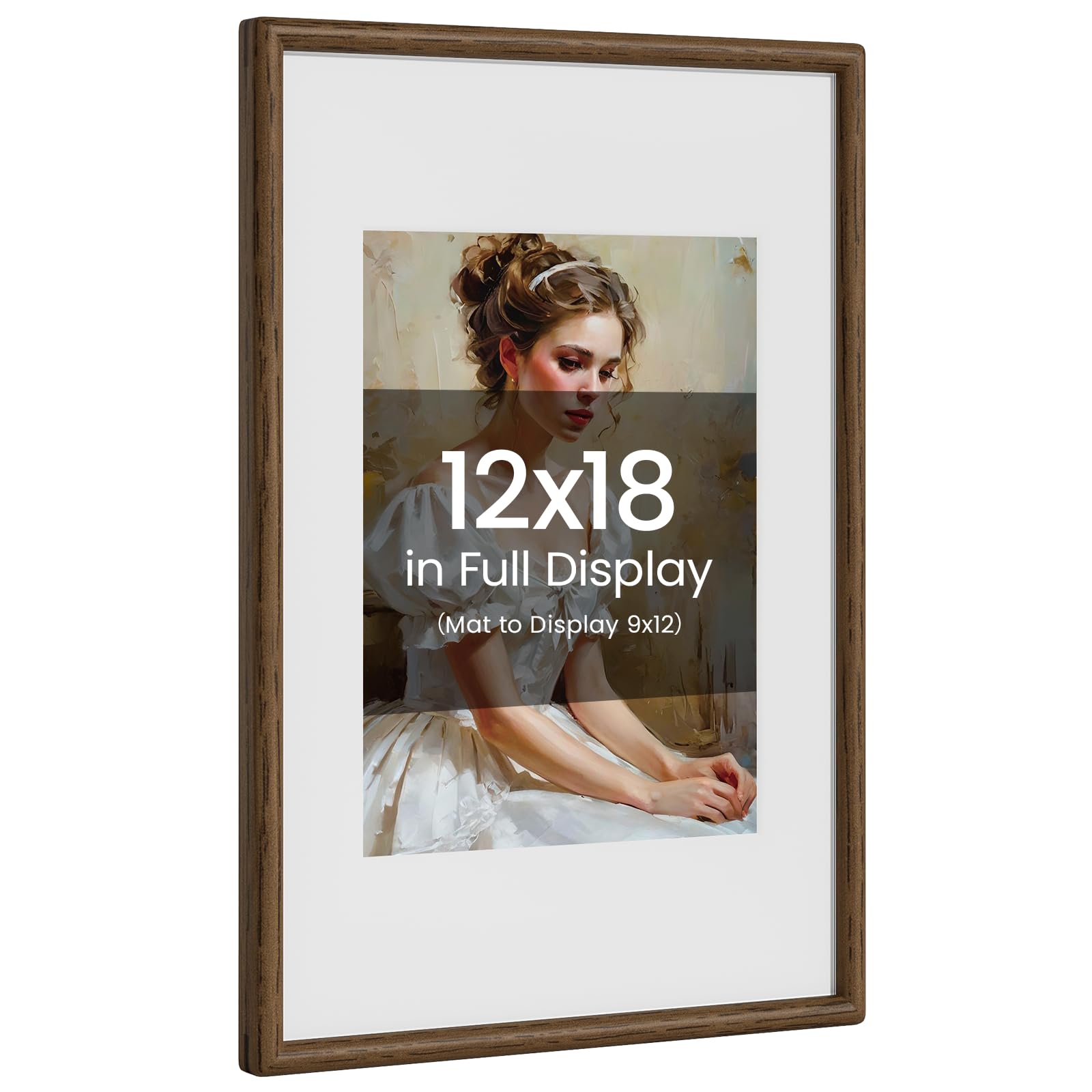Photo 1 of 12x18 Picture Frame Natural Oak Wood From CA-USA Walnut Color Finished Frame with Real Tempered Glass, Handcrafted 12 x 18 Matted to 8.5x11,Diploma,Certificate,Degree,Graduation Picture Display