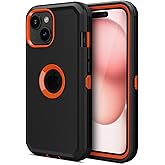 Jiunai for iPhone 15 Case, Heavy Duty Drop Protection Screenless Dual Layer Shockproof Rugged Tough Bumper Dust Proof Phone Case Compatible with iPhone 15 6.1 inches 2023 Released - Black Orange