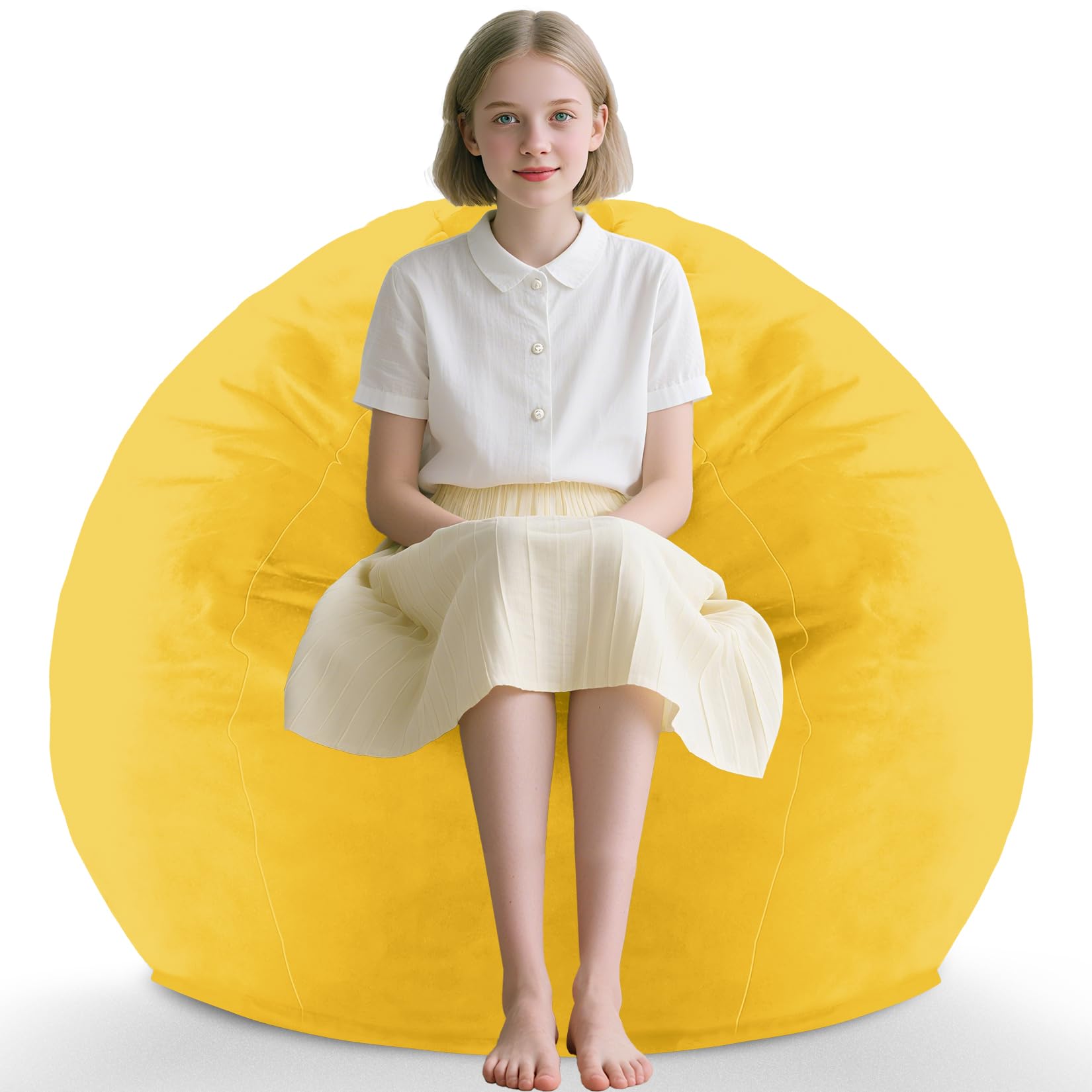Photo 1 of SIMFLAG 2FT Bean Bag Chair, Comfy Bean Bag Chairs with Memory Foam Filled, Fluffy Beanbag Sofa with Dutch Velvet Cover, Teardrop BeanBag Chairs for Living Room, Playroom - Lemon