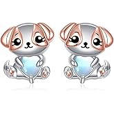 PYTALI Dog Stud Earrings 925 Sterling Silver Moonstone Dogs Stud Earrings Cute Animal Jewelry for Women