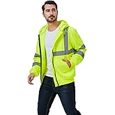 shnmorun High Visibility Safety Hoodie, Reflective Workwear Sweatshirt, Warm Breathable Work Jacket for Men, Zip-Up