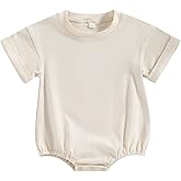 Kutersbabi Unisex Baby Boy Girl Clothes Infant Summer Oversized Bubble Romper Toddler Baby Plain Short Sleeve Jumpsuit