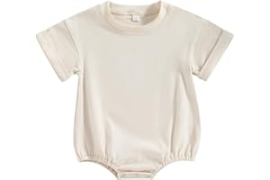 Kutersbabi Unisex Baby Boy Girl Clothes Infant Summer Oversized Bubble Romper Toddler Baby Plain Short Sleeve Jumpsuit