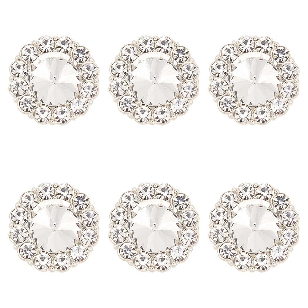 FINGERINSPIRE 6PCS 23.5MM Round Alloy Rhinestone Shank Button with 1-Hole, Vintage Metal Crystal Embellishments for Party Wedding Dress and DIY Craft Decor