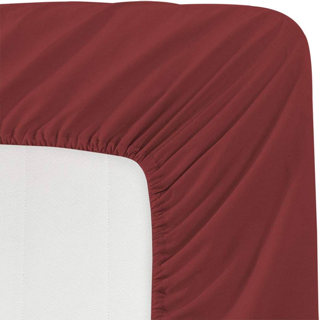 Basic Choice Solid Color Microfiber Deep Pocket Fitted Sheet, Standard 100 by Oeko-Tex, King, Burgundy