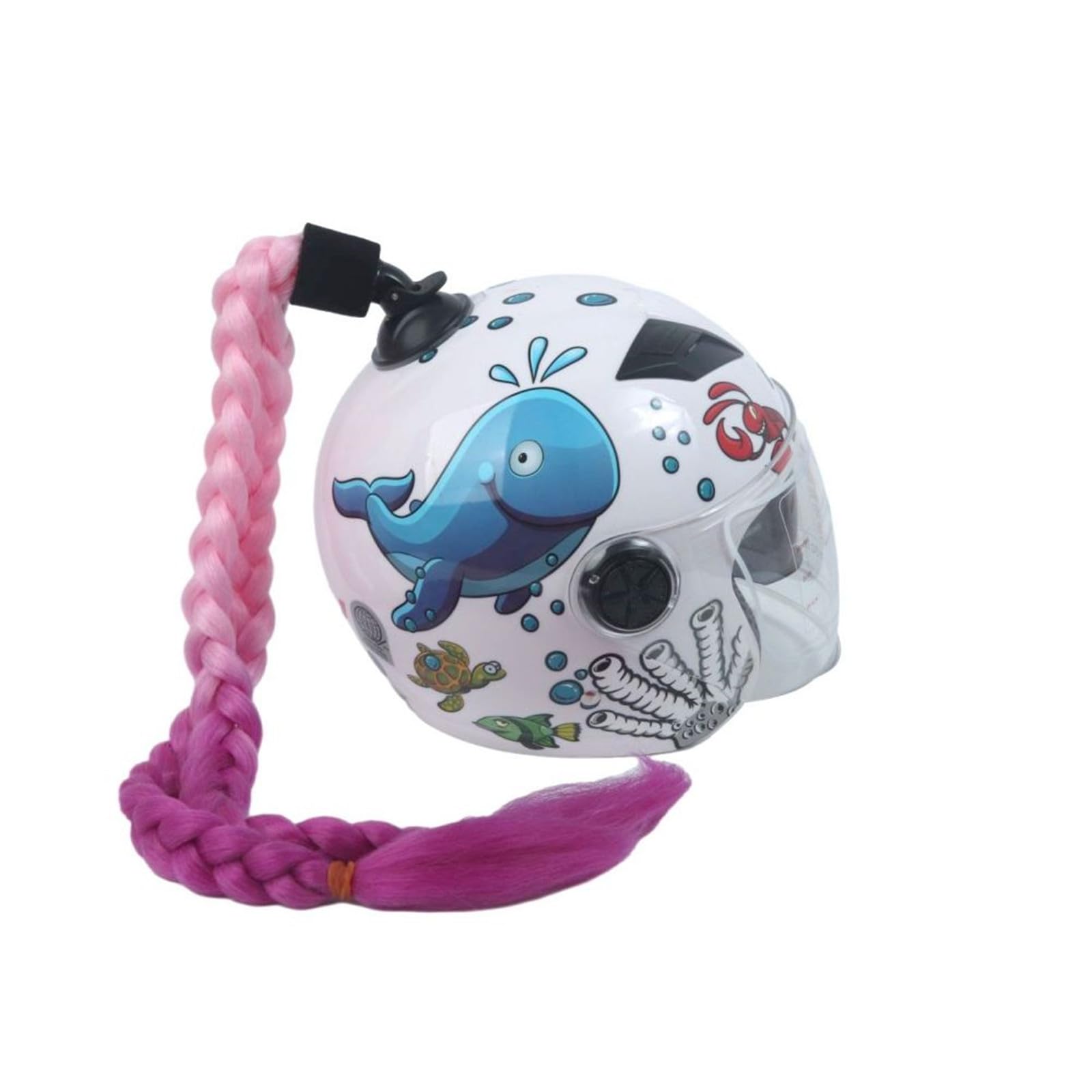 Helmet Ponytail Dual Pigtails Twist Braids Hair with Sucker Bow for Motorcycle Bike Motorbike Motocross Off Road Bicycle Cycling Bikers Riders Skateboarding Scooter Costume Cosplay (Pink Purple)