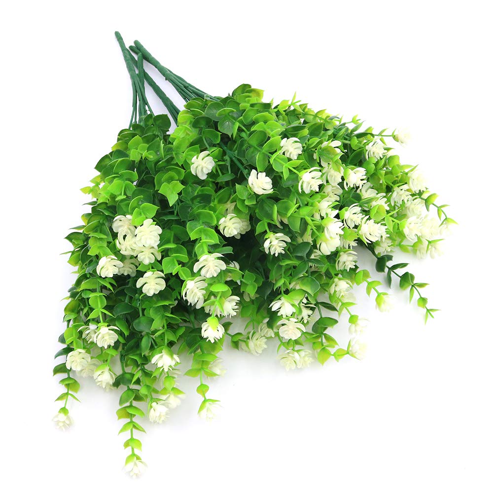 Shiwaki 5Pcs Artificial flower simulation green plant eucalyptus plant bouquet for Vase Porch Window Box Patio Wedding Home Decoration(White)