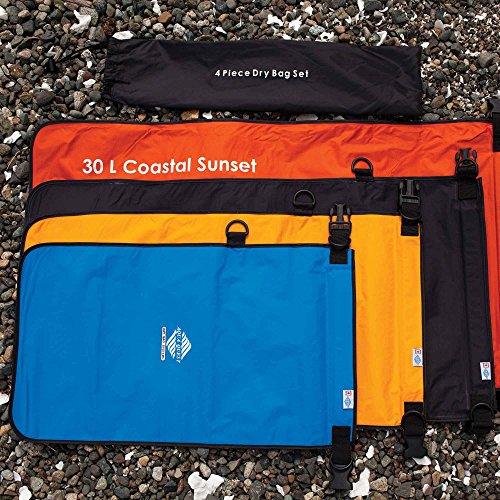 Aqua-Quest-Coastal-Sunset-100-Waterproof-4-piece-Dry-Bag-Set-5-10-20-30-L-Durable-Compact-Lightweight-Versatile-Blue-Yellow-Black-Orange
