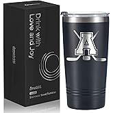 Onebttl Ice Hockey Player Gift with Initial for Boy & Men, Hockey Initial Tumbler 20 oz with Lid & Straw, Gift for Hockey Lover Sports Travel Coffee Mug - A