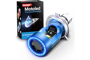 Camelight LED Motorcycle Headlights H4/HS1 Hi/Lo Blue-ray Angel Eye DC 12V/24V Universal Replacement of H4 Halogen Lamp White 6000K (1PCS)