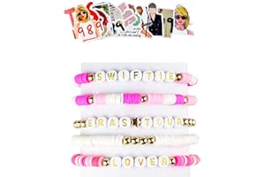 ARZASGO 5 Pcs Singer Taylor Bracelets Set Friendship Bracelets for Women Girls Eras Tour, with 50 Pcs Taylor Music Theme Stickers for Swiftie Fans