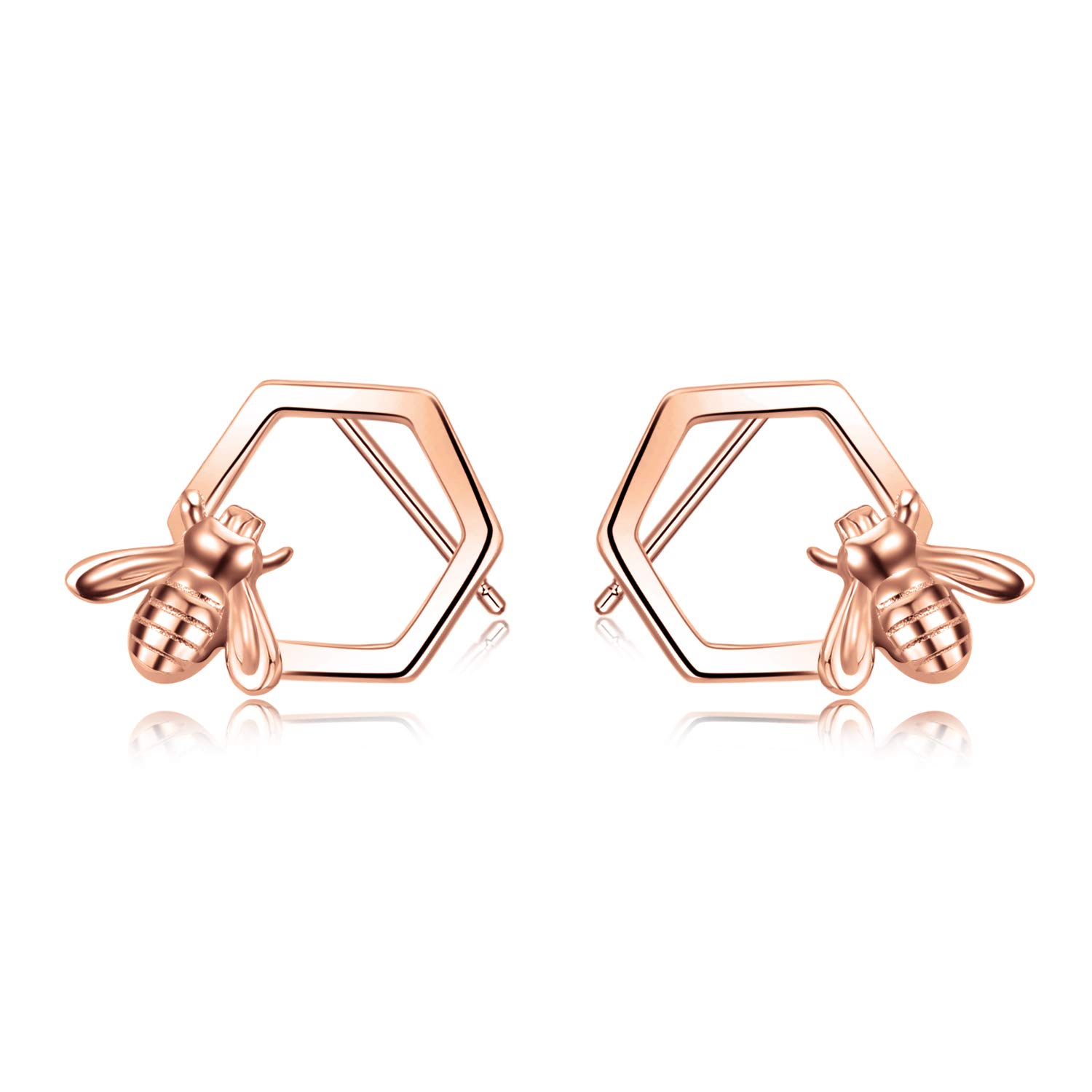 Silver Stud Earrings for Women, 925 Sterling Silver Bee Studs Earrings Set,Jewellery Gifts Rose Gold Earings For Womens Girls Mum Daughter