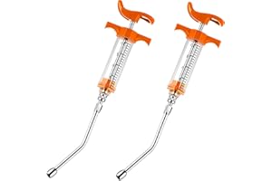 TONDIAMO 2 Pieces Syringe with 2 Drench Nozzle Adjustable Dosage Reusable Drench Gun Syringe for Sheep, Goats (Orange,20 ml)
