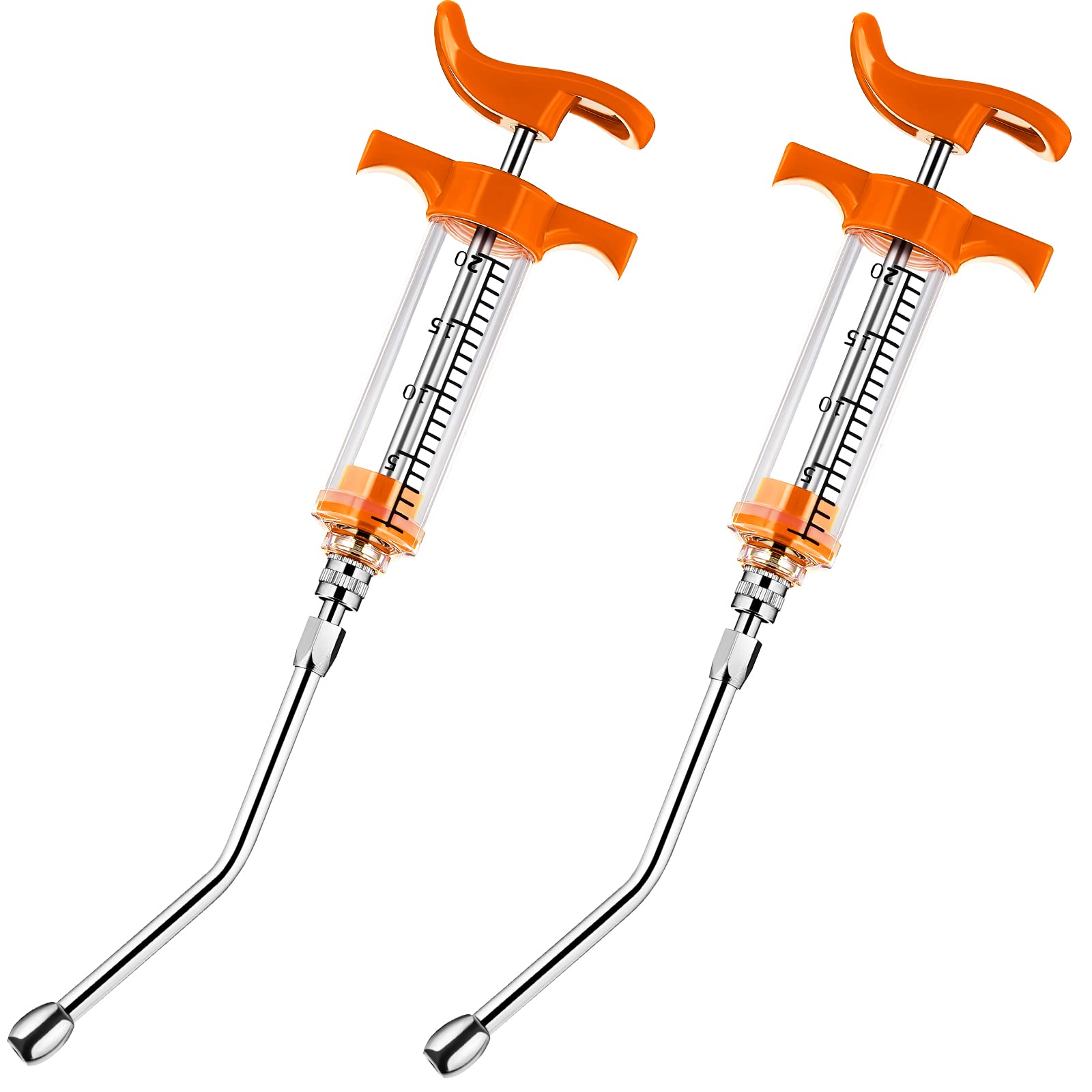 Photo 1 of 2 Pieces Syringe with 2 Drench Nozzle Adjustable Dosage Reusable Drench Gun Syringe for Sheep, Goats (Orange,20 ml)