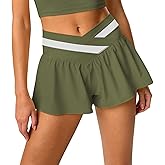 Hragc Womens Athletic Workout Shorts Flowy Butterfly Elastic Crossover High Waisted 2 in 1 Running Shorts Pockets for Women