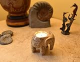 British Fossils Himalayan Marble Elephant Tea Light Holder Fossilstone 3" view 3