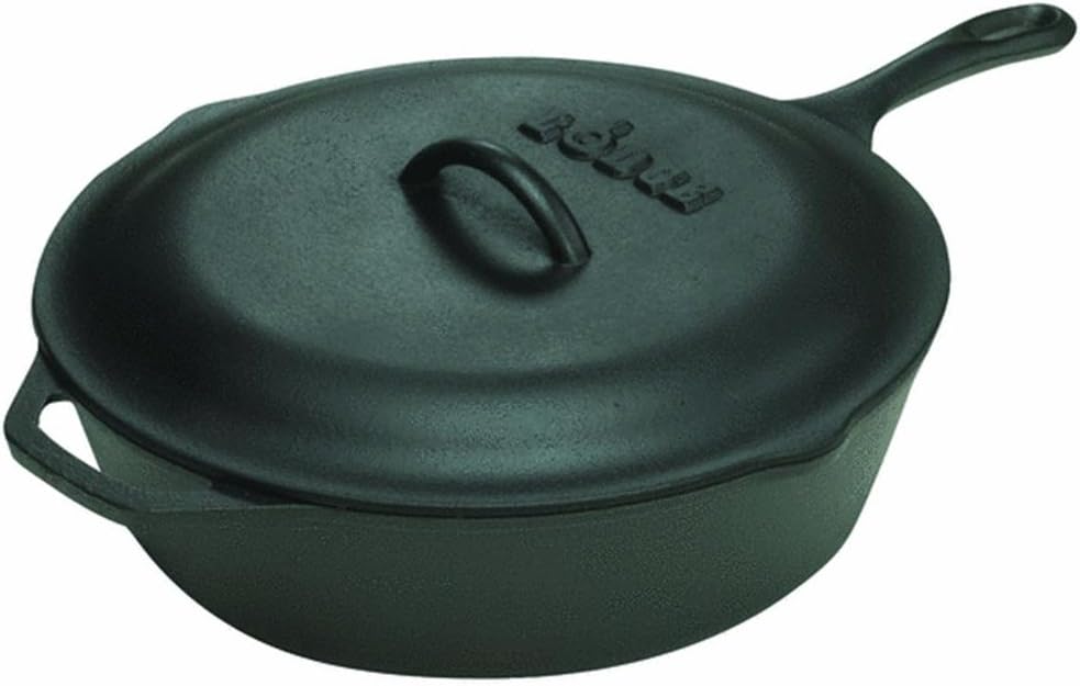 Lodge 3 Quart Cast Iron Deep Skillet with Lid. Covered Cast Iron