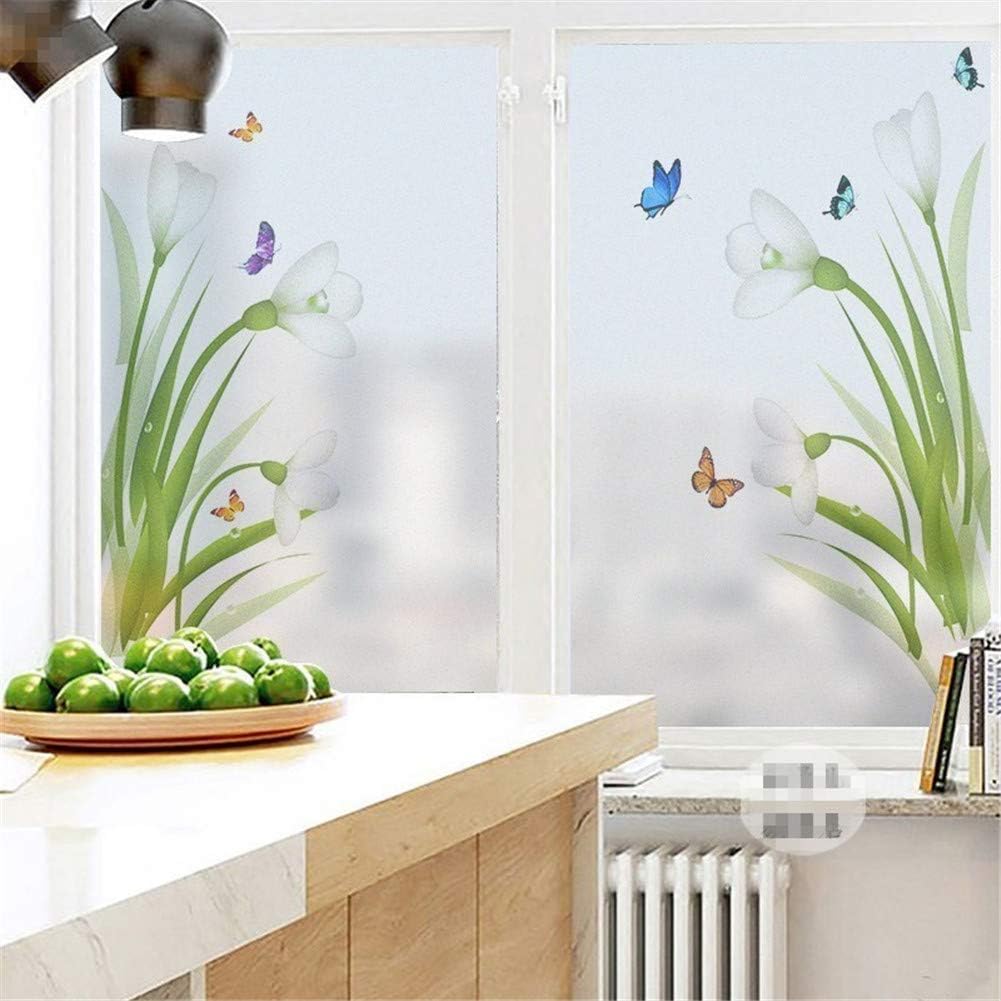 J4U No-Glue Static Cling Frosted Window Film Butterfly Grass Flower Pattern Decorative Privacy Glass Film for Home Kitchen Office 40 Sizes B 34.6x78.74in (88x200cm)