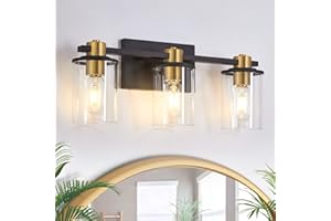 stambord 3 Light Bathroom Vanity Light, Black and Gold Light Fixtures, Sconces Wall Lighting with Glass Shade, Modern Brushed Vanity Lights for Bedroom, Hallway