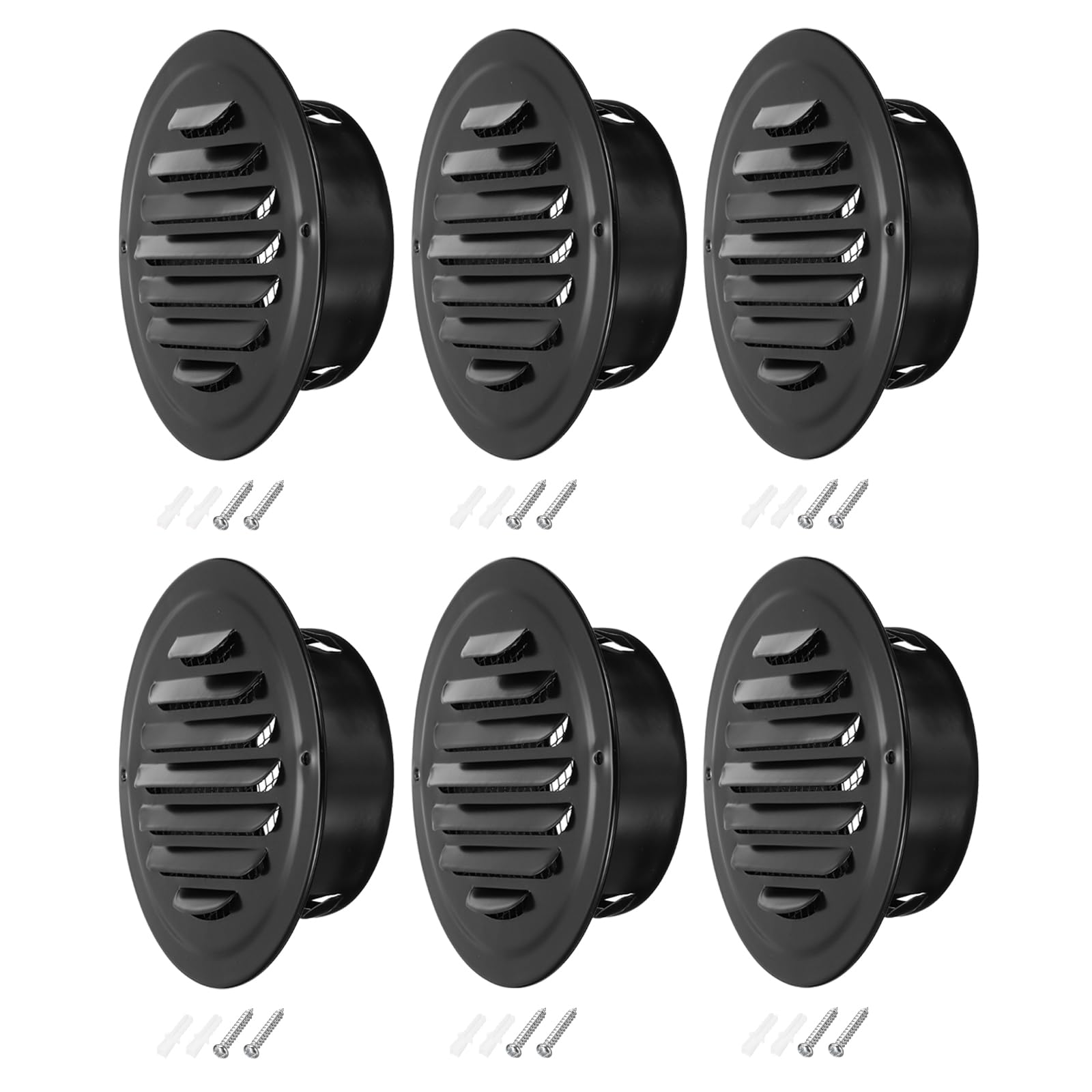 PATIKIL 4 Inch Round Soffit Vent, 6 Pcs Stainless Steel Wall Vent Grille Cover Exterior Exhaust Louvered Vent with Built-in Mesh for Kitchen Bathroom Garage, Black