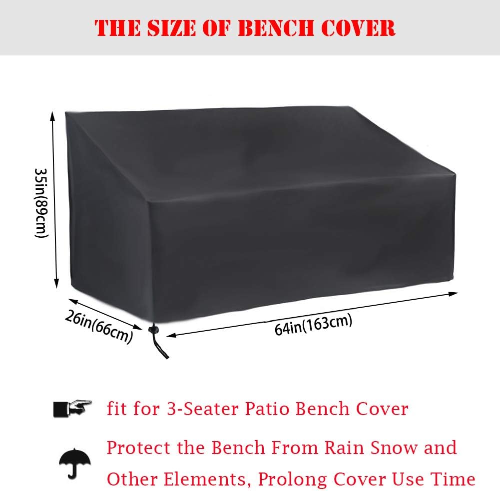 Aidetech Patio Seat Cover, Outdoor Loveseat Bench Cover, Durable and Waterproof Patio Furniture Sofa Cover (Thicker Oxford, 3-Seater: 64” x 26” x 35”): Garden & Outdoor