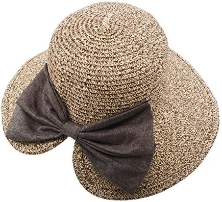 Vegali Ladies Womens Fashion Charming Elegant Foldable Bowknot Beach Straw Hat (Brown)