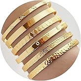 RINTOLER 7Pcs Gold Bangle Bracelets Set for Women - Multi Layer Stackable Textured Bracelets Indian Cuff Bangles Boho Jewelry Set