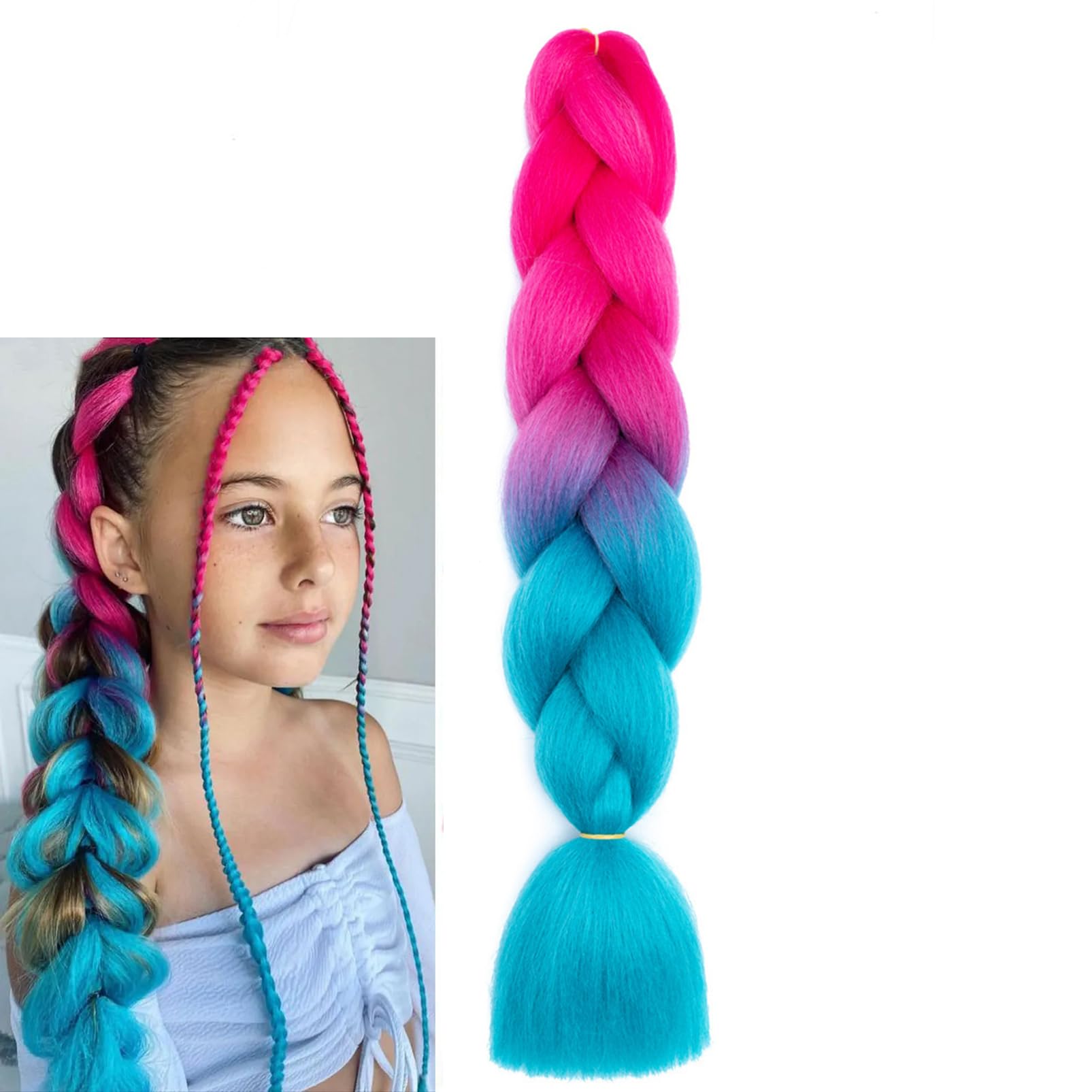 Braiding Hair Extensions Braiding Hair Fashion Synthetic Braid Hair Extensions for Women Braiding Coloured Hair for Braiding DIY Wigs Cosplay (Pink to Blue)