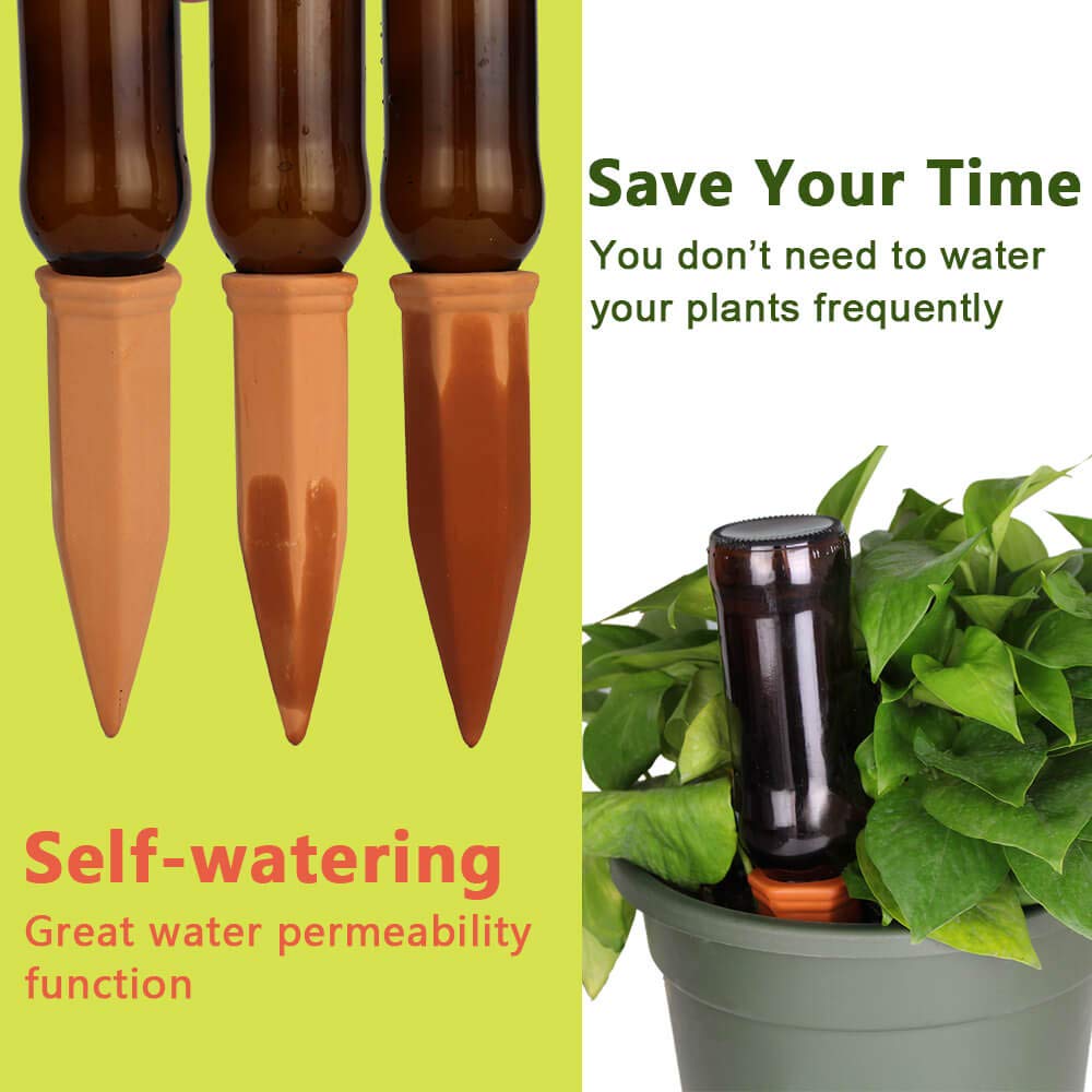 vensovo 9 Pack Terracotta Watering Spikes - Automatic Self Watering Stakes, Plant Watering Devices for Wine Bottles Recycled Bottles, Clay Plant Garden Waterers for Vacations