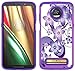 Moto Z3 Case, Moto Z3 Play Case,Yiakeng Dual Layer Hard Slim Glitter for Girls Women Wallet Phone Cover Cases for Motorola Moto Z3 (Purple Flower)