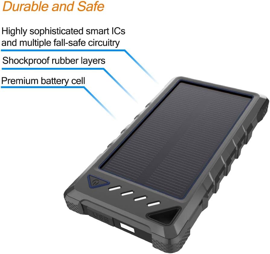 Solar Charger, BEARTWO 10000mAh Upgrade 2020 Solar Phone Charger, Ultra-Compact Portable Charger with Dual USB Backup Battery Pack, Solar Power Bank with Flashlight for Camping, Outdoor Activities