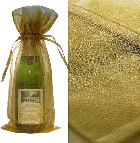Winnerbeen 10 packs Gold Bottle & Wine Organza Favor Gift Bags, 6.5x15-Inch