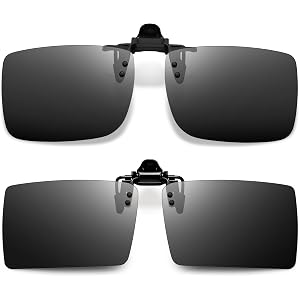 Joopin 2 Pack Rectangle Clip on Flip up Sunglasses Polarized UV Protection | 2 Pcs, TAC lens, Metal Clips, Rubber Bars, Women