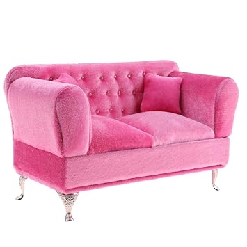 MagiDeal Pink Long Sofa Couch with Cushions Loveseat for 1/6 Scale Dolls Accessories Dollhouse Bedroom Furniture