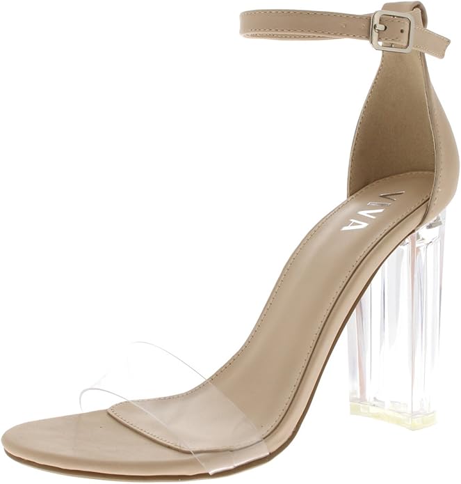 Womens Glass Heel Ankle Strap High Heels Shoes Evening Party Sandals