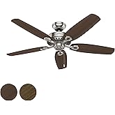 Hunter Fan 52 inch Ceiling Fan in Brushed Nickel with Brazilian Cherry Reversible Fan Blades (Renewed)