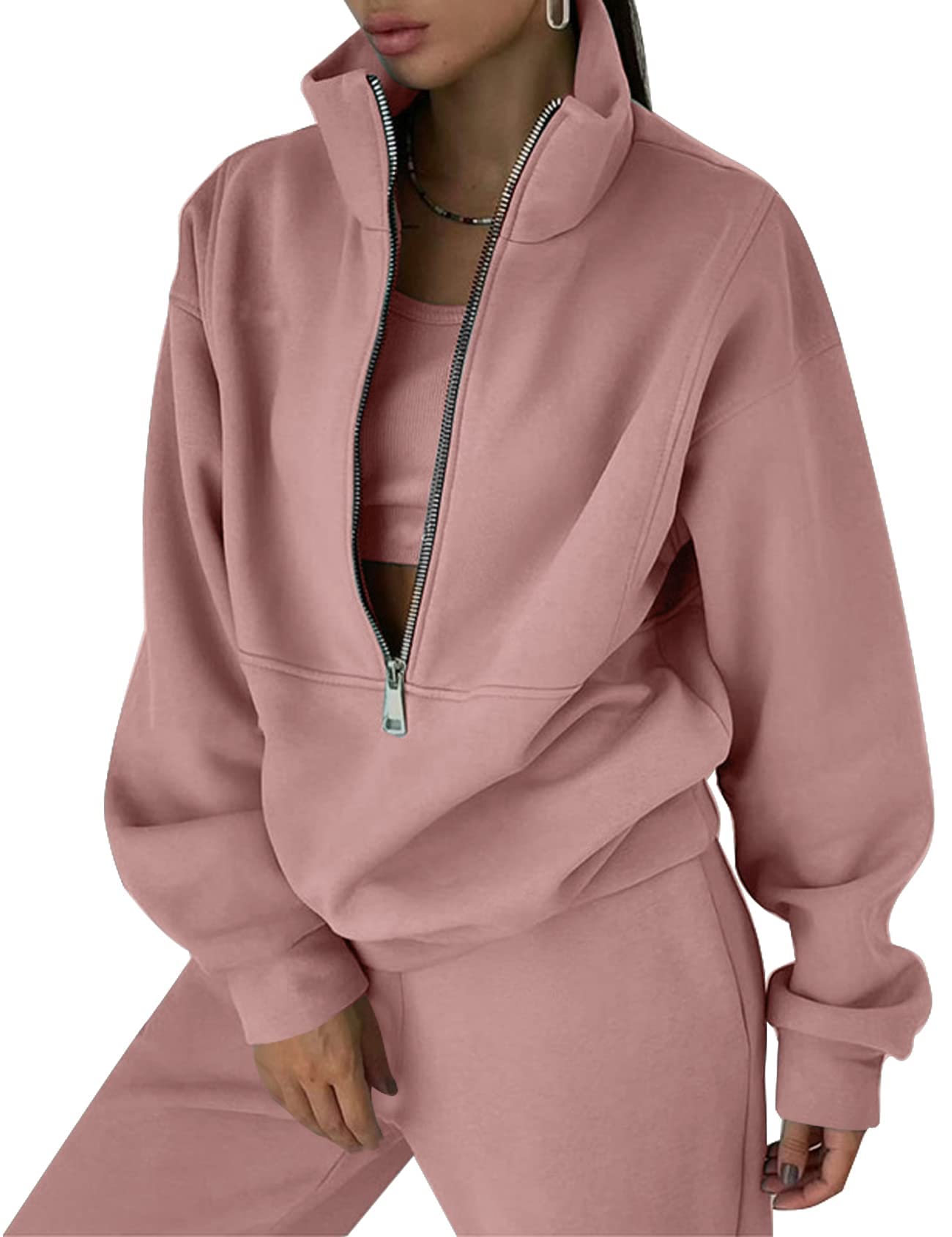 Photo 1 of *MISSING TOP* Eisctnd Womens Fleece 2 Piece Sweatsuit Lounge Set Long Sleeve Sweatshirt Jogger Pants Tracksuit Sweatsuit 2024 Fall Sets(DarkPink-XXL)