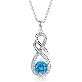 YIFSIY Gemstone Infinity Pendant Necklaces for Women, S925 Sterling Silver Round cut Zircon Necklace Birthstone Jewelry Gift for Her