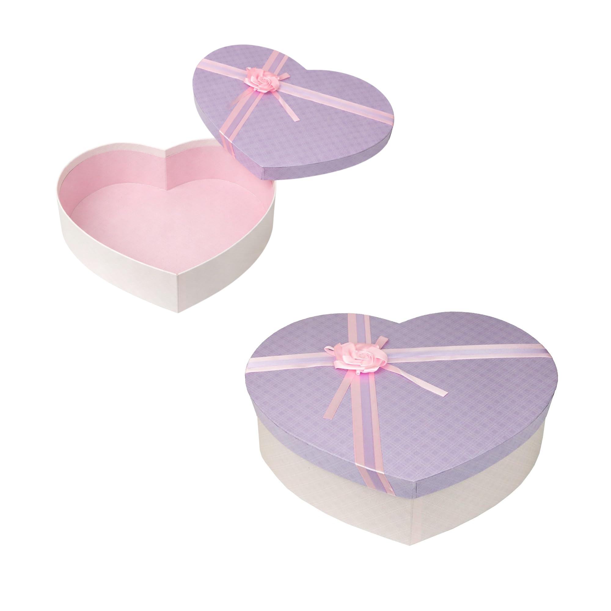Emartbuy Gift Box, 32.3 cm x 26.2 cm x 9 cm, Baby Pink Box with Lilac Lid and Striped Bow Ribbon